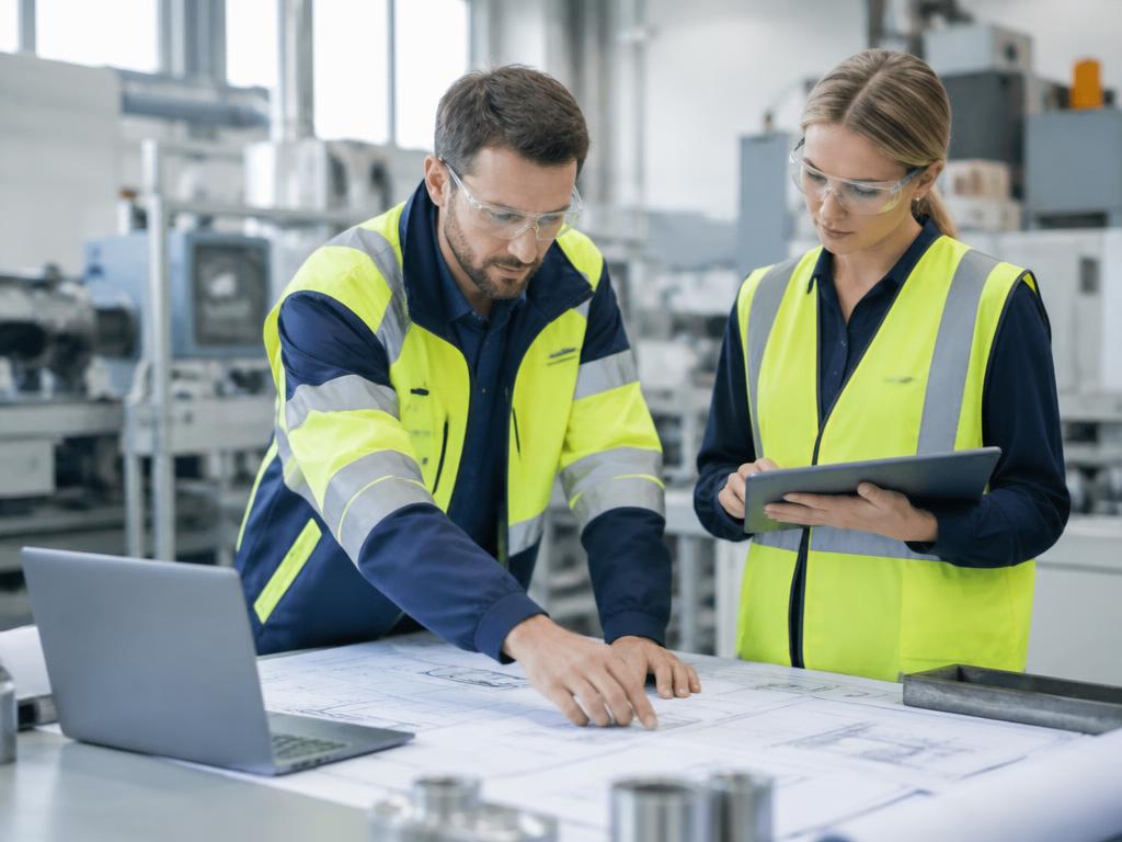 Ingenieurinnen und Techniker bei der gemeinsamen Arbeit an einem technischen Projekt